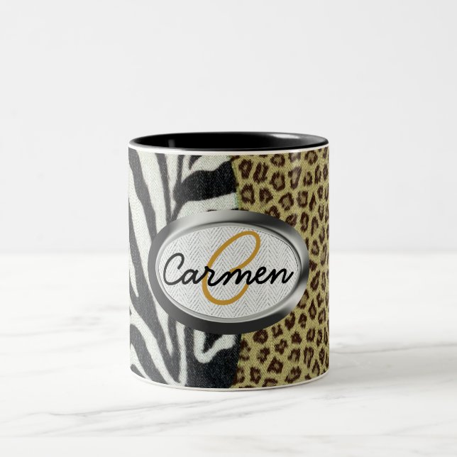 Tasse 2 Couleurs Monogramme d'impression de léopard et de zèbre de (Centre)