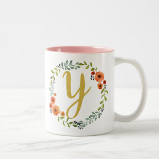 Tasse 2 Couleurs Monogramme d'or des fleurs botaniques O initial