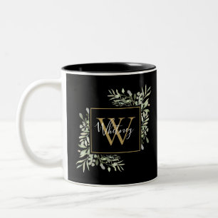 Tasse 2 Couleurs Monogramme d'or noir vert