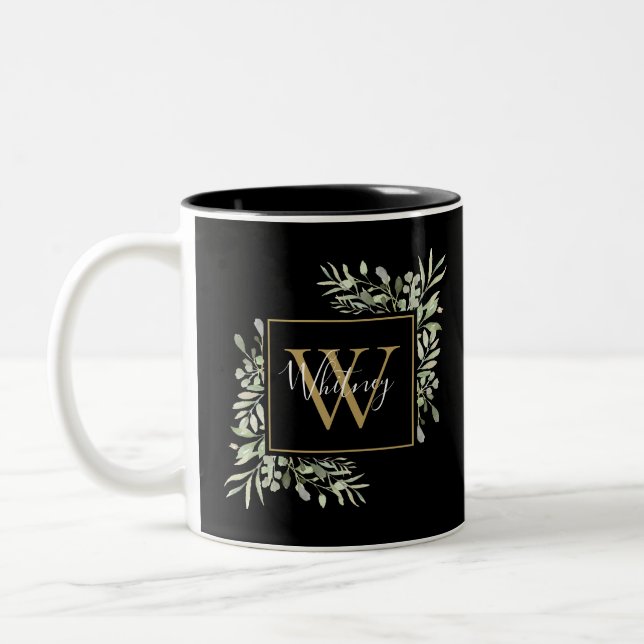 Tasse 2 Couleurs Monogramme d'or noir vert (Gauche)