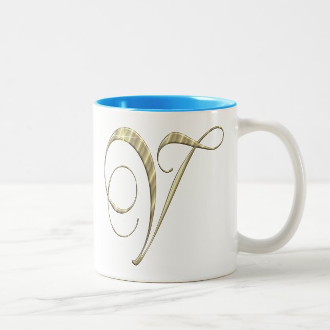 Tasse 2 Couleurs Monogramme d'or V initiales marchandise (Droit)