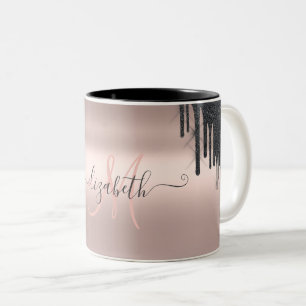 Tasse 2 Couleurs Monogramme doré rose avec gouttes de paillettes no
