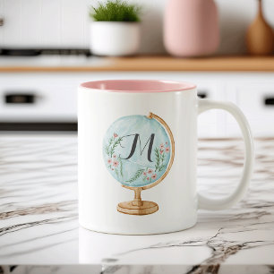 Tasse 2 Couleurs Monogramme du globe aquarelle