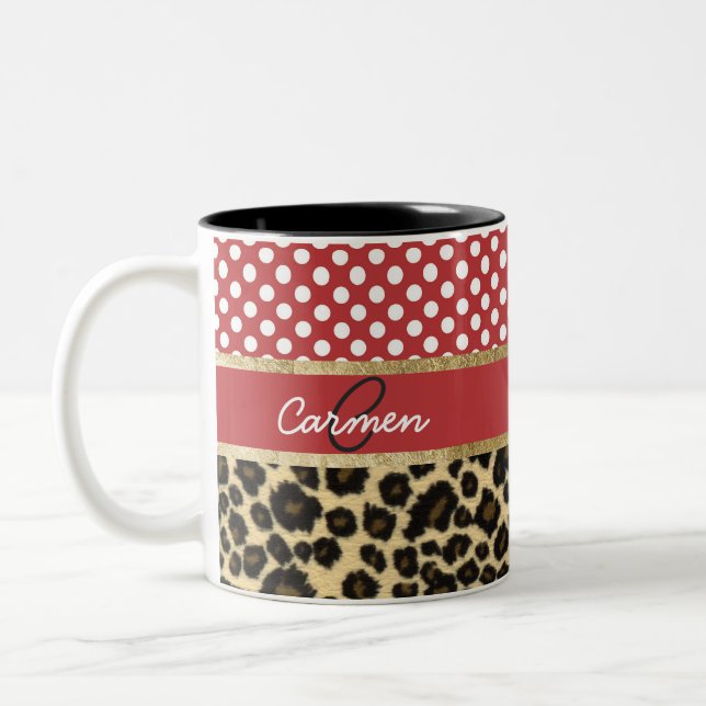 Tasse 2 Couleurs Monogramme élégant de point d'empreinte de léopard (Gauche)