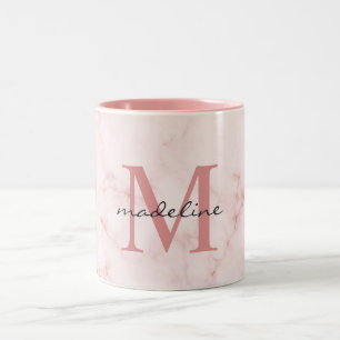 Tasse 2 Couleurs Monogramme en marbre rose or minimaliste Rose