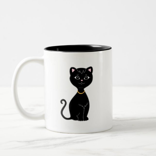 Tasse 2 Couleurs Monogramme et joli chat noir (Gauche)