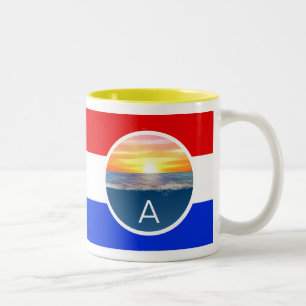 Tasse 2 Couleurs Monogramme et lever de soleil sur l'océan avec des