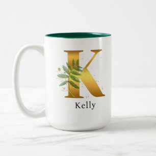 Tasse 2 Couleurs Monogramme floral aquarelle lettre K dorée
