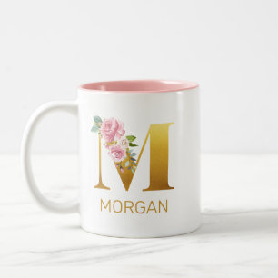 Tasse 2 Couleurs Monogramme floral initial personnalisé botanique
