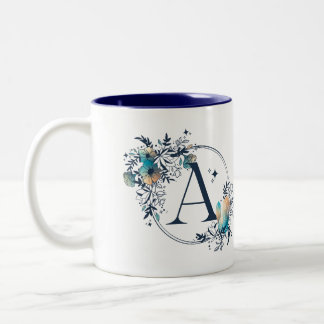 Tasse 2 Couleurs Monogramme floral mystique initial - Lettre A