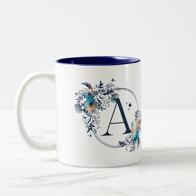 Tasse 2 Couleurs Monogramme floral mystique initial - Lettre A (Gauche)