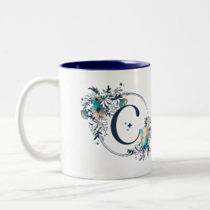 Tasse 2 Couleurs Monogramme floral mystique initial - Lettre C