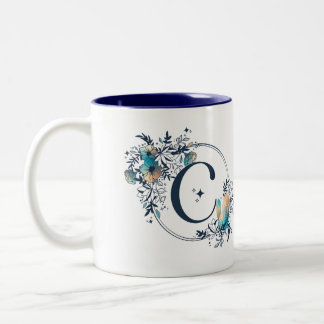 Tasse 2 Couleurs Monogramme floral mystique initial - Lettre C