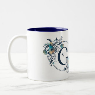 Tasse 2 Couleurs Monogramme floral mystique initial - Lettre G