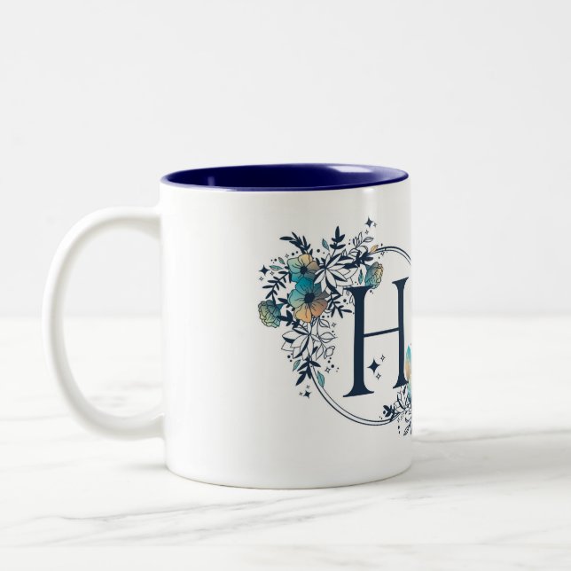 Tasse 2 Couleurs Monogramme floral mystique initial - Lettre H (Gauche)