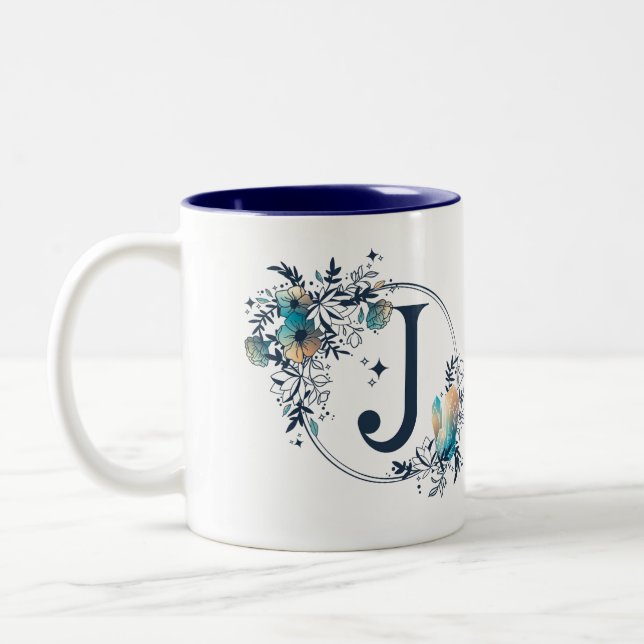 Tasse 2 Couleurs Monogramme floral mystique initial - Lettre J (Gauche)