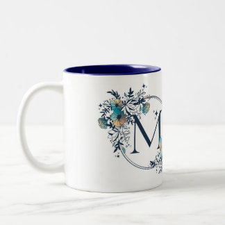 Tasse 2 Couleurs Monogramme floral mystique initial - Lettre M