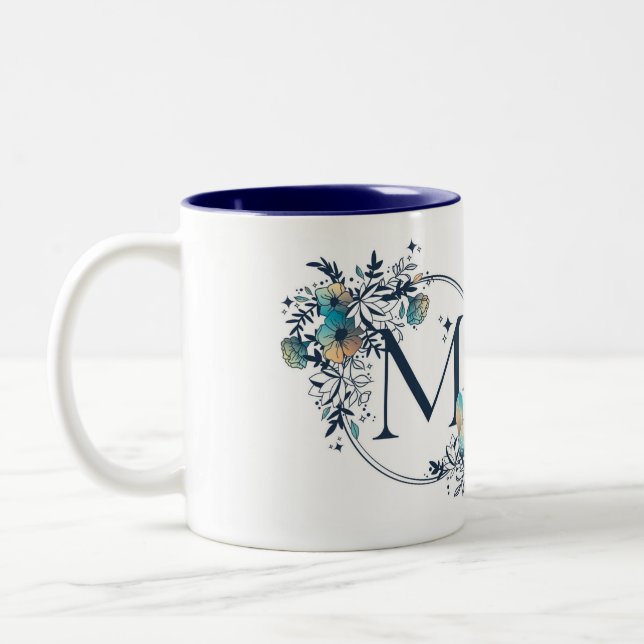 Tasse 2 Couleurs Monogramme floral mystique initial - Lettre M (Gauche)