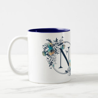 Tasse 2 Couleurs Monogramme floral mystique initial - Lettre N