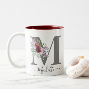 Tasse 2 Couleurs monogramme Floral Nom initial