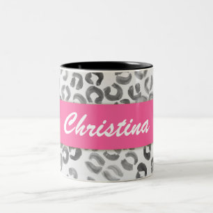 Tasse 2 Couleurs Monogramme frais de léopard d'aquarelle de hippie