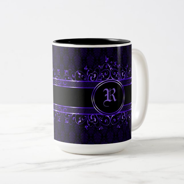 Tasse 2 Couleurs Monogramme gothique orné noir et pourpre (Devant droit)