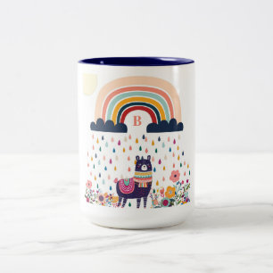 Tasse 2 Couleurs Monogramme initial de l'arc-en-ciel de Cube Llama