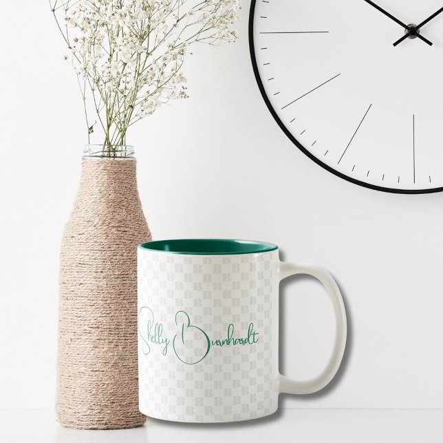 Tasse 2 Couleurs Monogramme initial géométrique Vert classique gras (Créateur téléchargé)