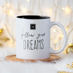Tasse 2 Couleurs Monogramme Initial Suivez Vos Rêves Motivationnel