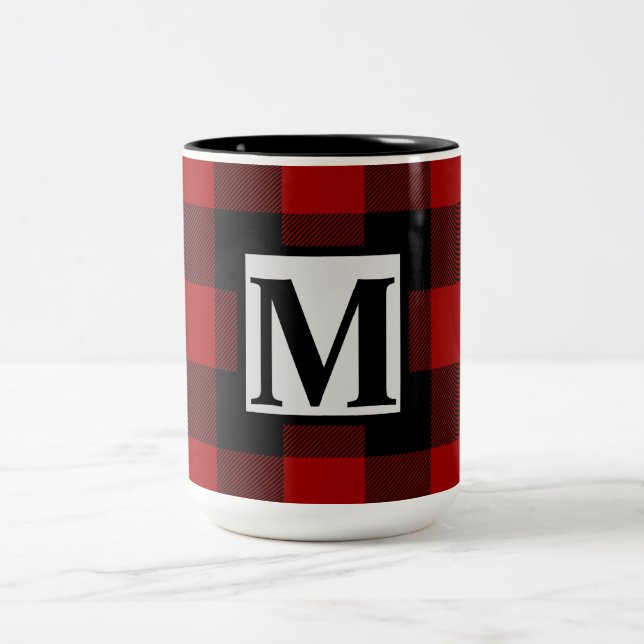 Tasse 2 Couleurs Monogramme initial sur le bison rouge et noir plaq (Centre)