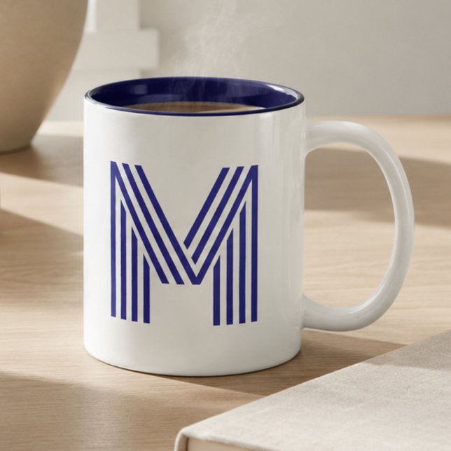 Tasse 2 Couleurs Monogramme Initiale Bleue Moderne Simple (Créateur téléchargé)
