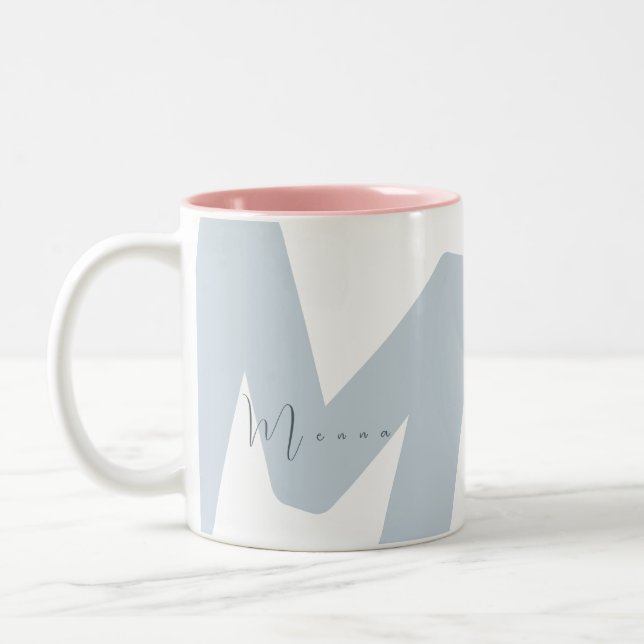 Tasse 2 Couleurs Monogramme Initiale Démesurée Moderne Nom de Scrip (Gauche)