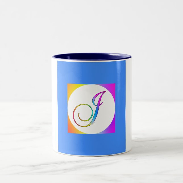 TASSE 2 COULEURS MONOGRAMME J INITIAL SUR BLEU (Centre)