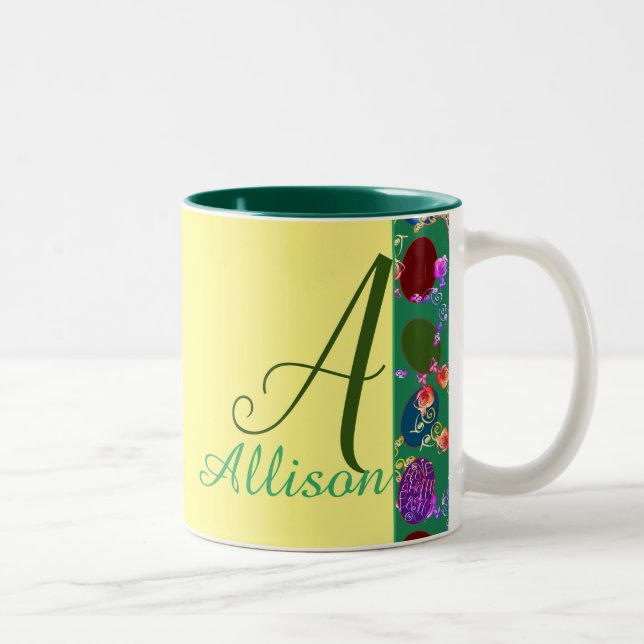 Tasse 2 Couleurs Monogramme Lapin de Pâques & Oeufs Rose Motif (Droit)