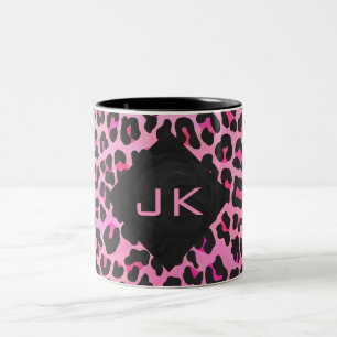 Tasse 2 Couleurs Monogramme Leopard noir et rose chaud