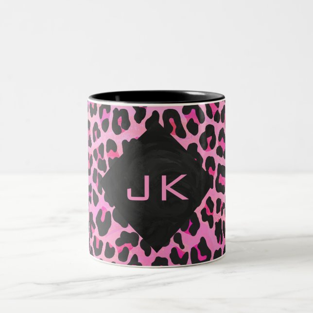 Tasse 2 Couleurs Monogramme Leopard noir et rose chaud (Centre)