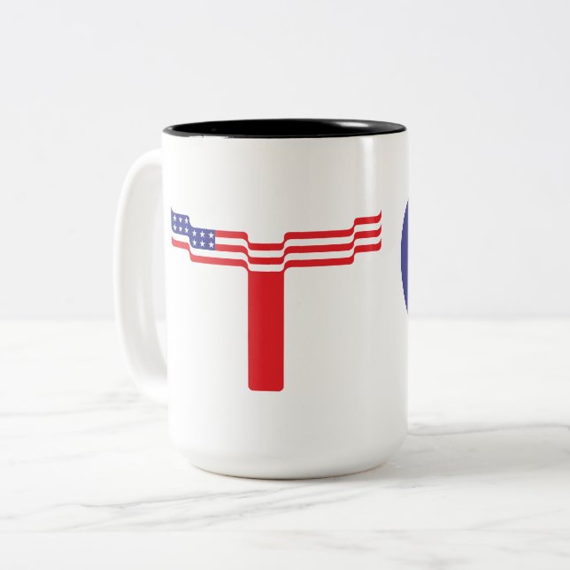 Tasse 2 Couleurs Monogramme lettre T drapeau américain (Devant gauche)