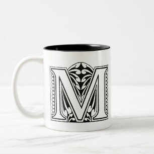 Tasse 2 Couleurs Monogramme M, lettre M, alphabet M, noir et blanc