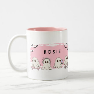 Tasse 2 Couleurs Monogramme mignon Halloween Fantômes roses Éffraya