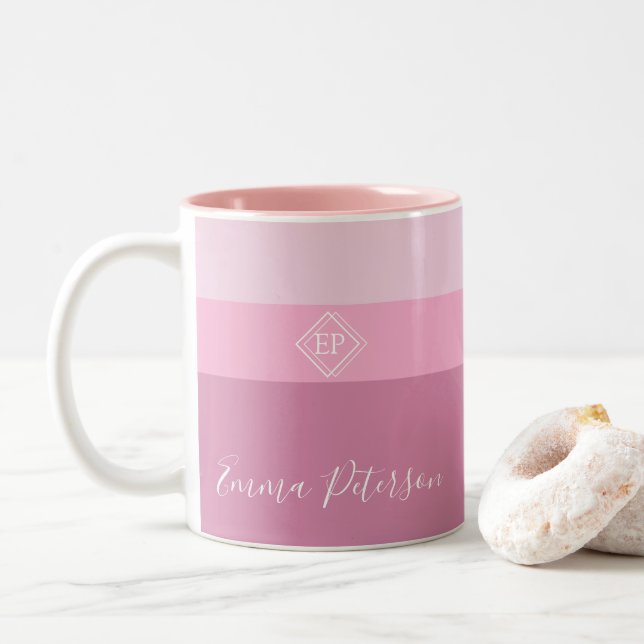Tasse 2 Couleurs Monogramme minimaliste personnalisable (Avec donut)