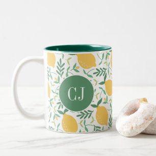 Tasse 2 Couleurs Monogramme moderne citron vert jaune Feuille