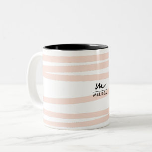 Tasse 2 Couleurs Monogramme moderne Lignes rose pâle Art Abstrait