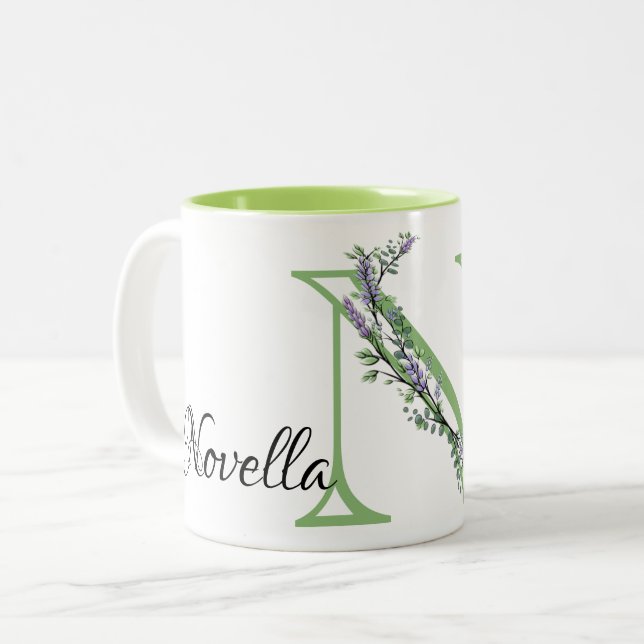 Tasse 2 Couleurs Monogramme N Lavande Eucalyptus (Devant gauche)