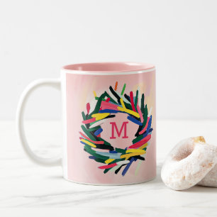 Tasse 2 Couleurs Monogramme Noël Téméraire Coloré Wreath