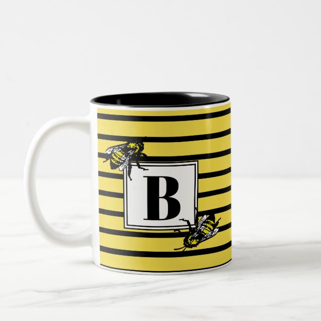 Tasse 2 Couleurs Monogramme noir et jaune de l'abeille | de miel de (Gauche)