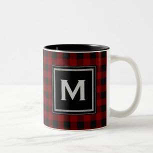 Tasse 2 Couleurs Monogramme noir et rouge de plaid