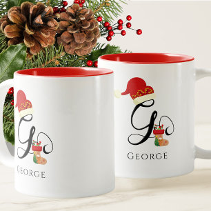 Tasse 2 Couleurs Monogramme Nom moderne Script G Holiday