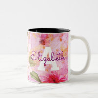 Monogramme nom or rose floral vintage aquarelle