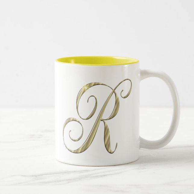 Tasse 2 Couleurs Monogramme or R initiales marchandise (Droit)