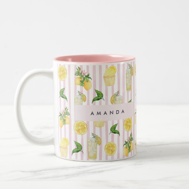Tasse 2 Couleurs Monogramme Personnalisé Aquarelle Lemons Lemonade (Gauche)